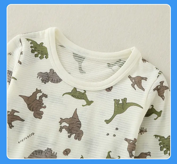 Children's Dinosaur Printed Cotton Pajama Set White — feature 20
