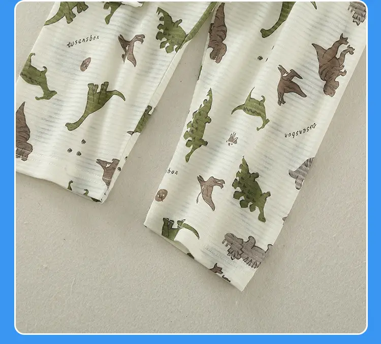 Children's Dinosaur Printed Cotton Pajama Set White — feature 21