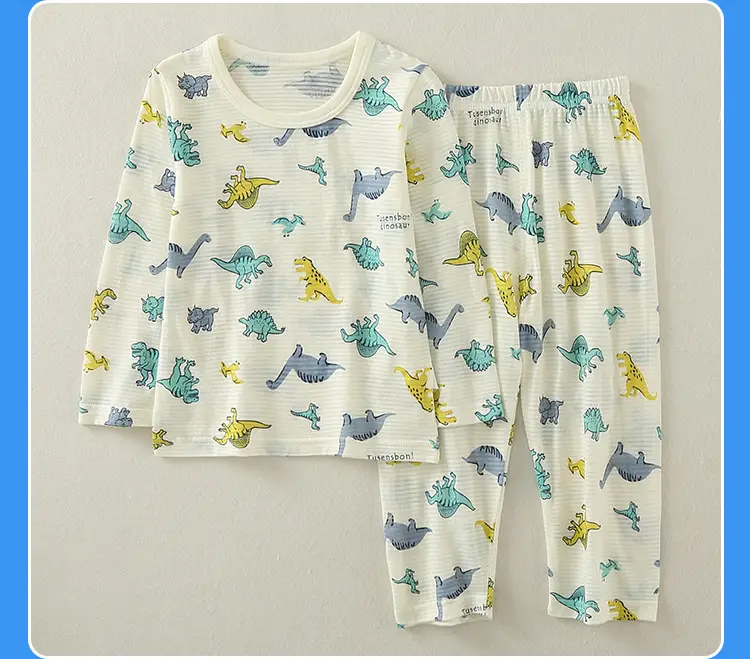 Children's Dinosaur Printed Cotton Pajama Set White — feature 22