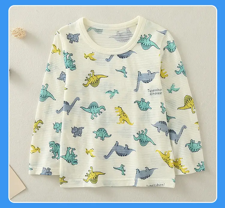 Children's Dinosaur Printed Cotton Pajama Set White — feature 23
