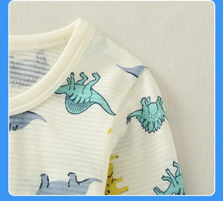 Children's Dinosaur Printed Cotton Pajama Set White — feature 24