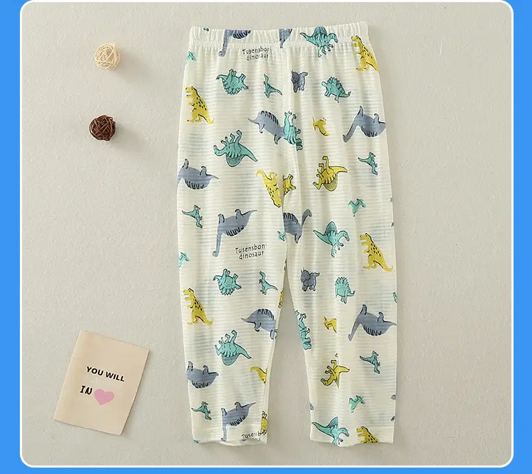 Children's Dinosaur Printed Cotton Pajama Set White — feature 26