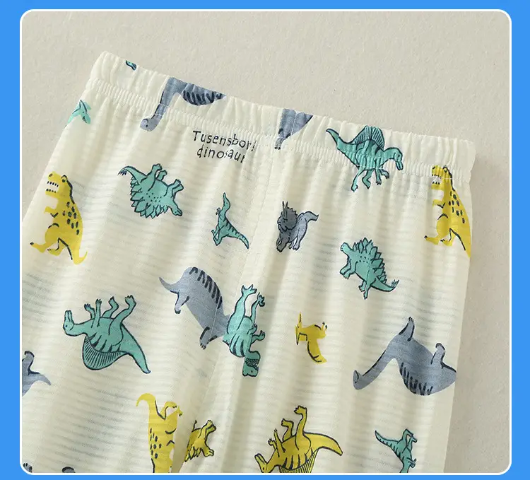 Children's Dinosaur Printed Cotton Pajama Set White — feature 27