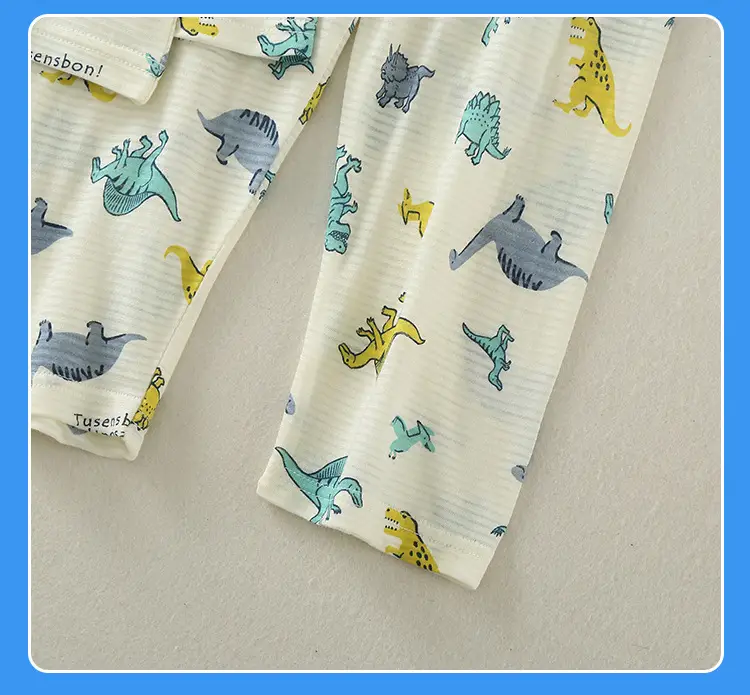 Children's Dinosaur Printed Cotton Pajama Set White — feature 28