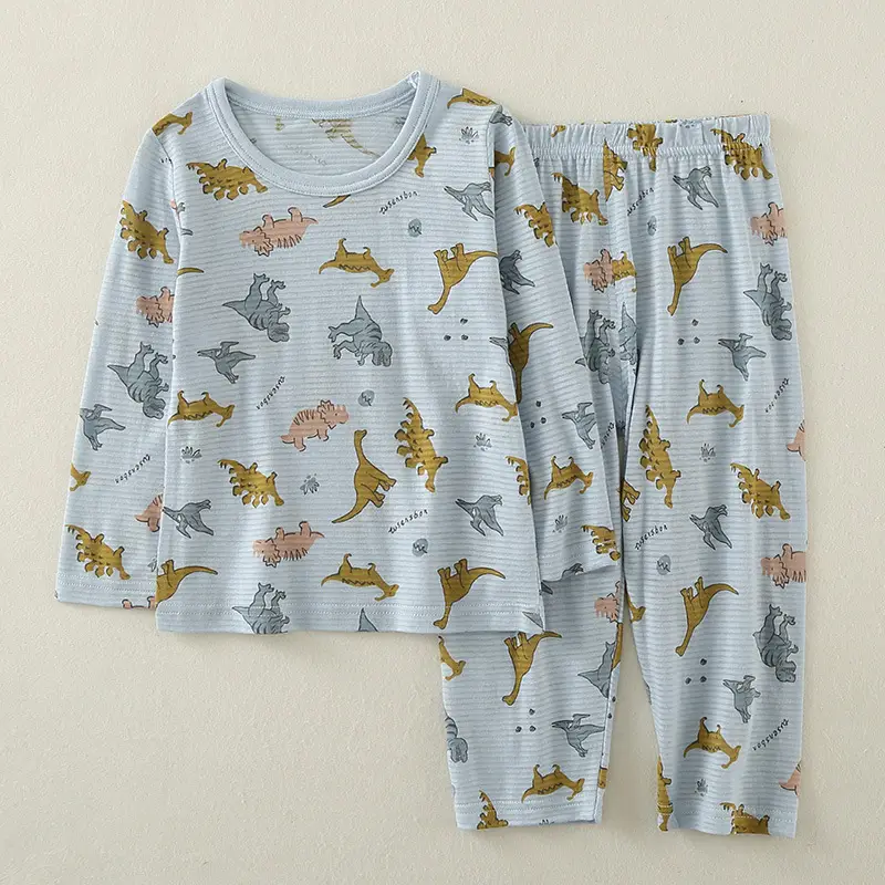 Children's Dinosaur Printed Cotton Pajama Set White