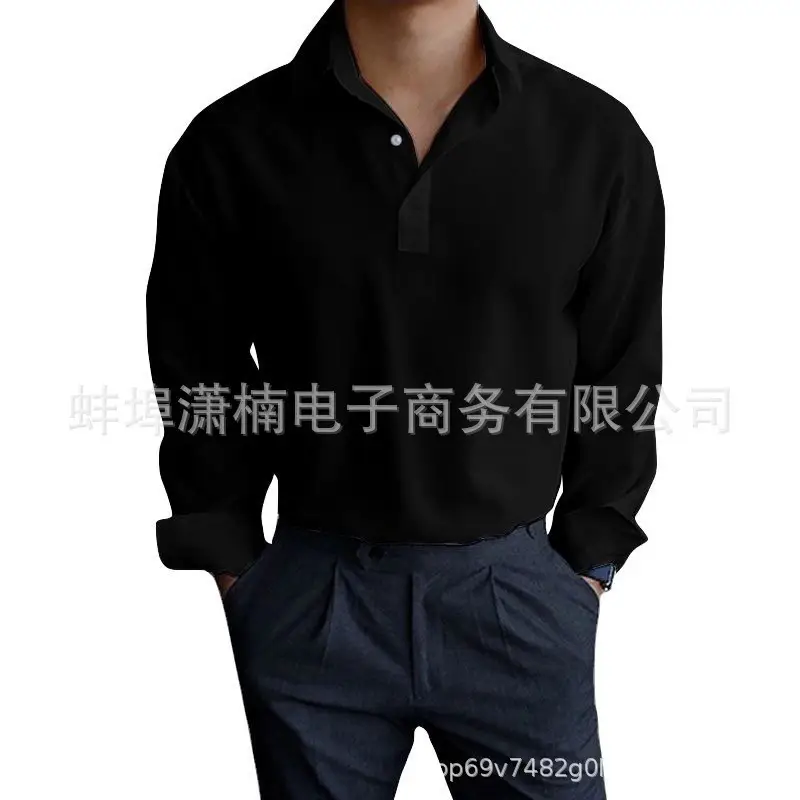 Men's Pink Lapel Popper Shirt Long Sleeve - Image 40