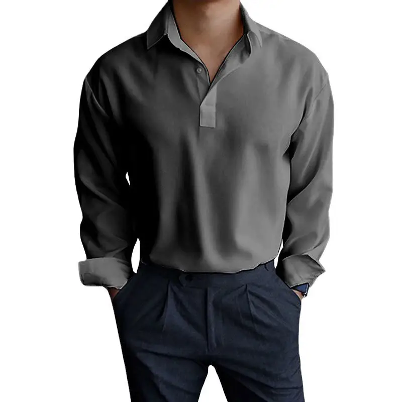 Men's Pink Lapel Popper Shirt Long Sleeve - Image 41