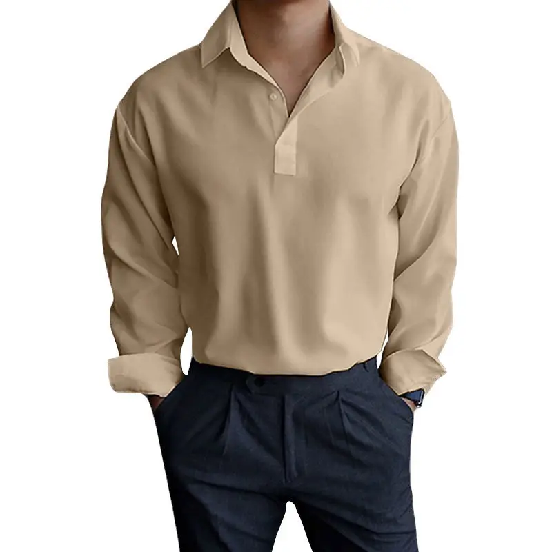 Men's Pink Lapel Popper Shirt Long Sleeve — feature 5