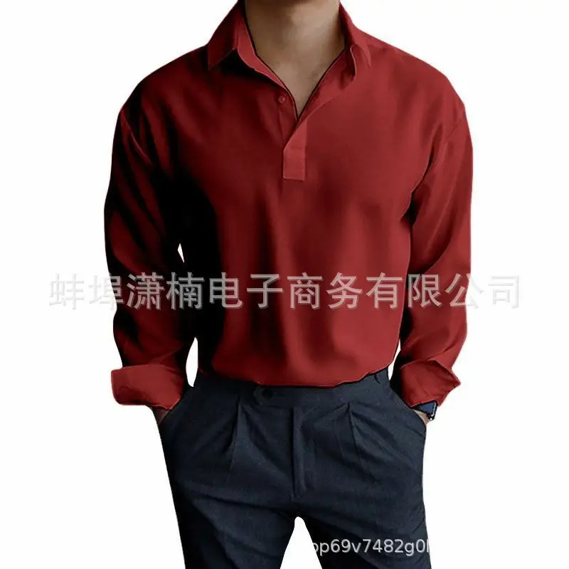 Men's Pink Lapel Popper Shirt Long Sleeve — feature 7