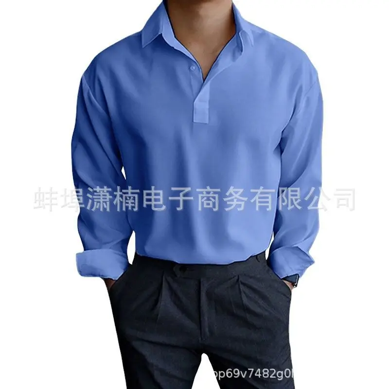 Men's Pink Lapel Popper Shirt Long Sleeve — feature 8