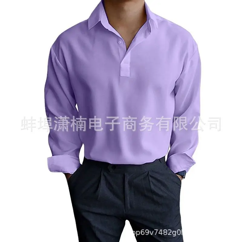 Men's Pink Lapel Popper Shirt Long Sleeve — feature 9