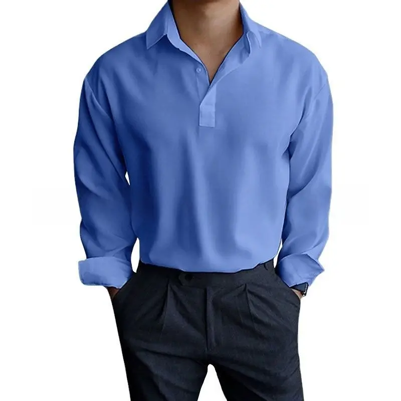 Men's Pink Lapel Popper Shirt Long Sleeve - Image 3