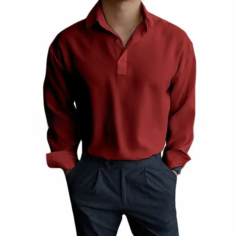 Men's Pink Lapel Popper Shirt Long Sleeve - Image 26