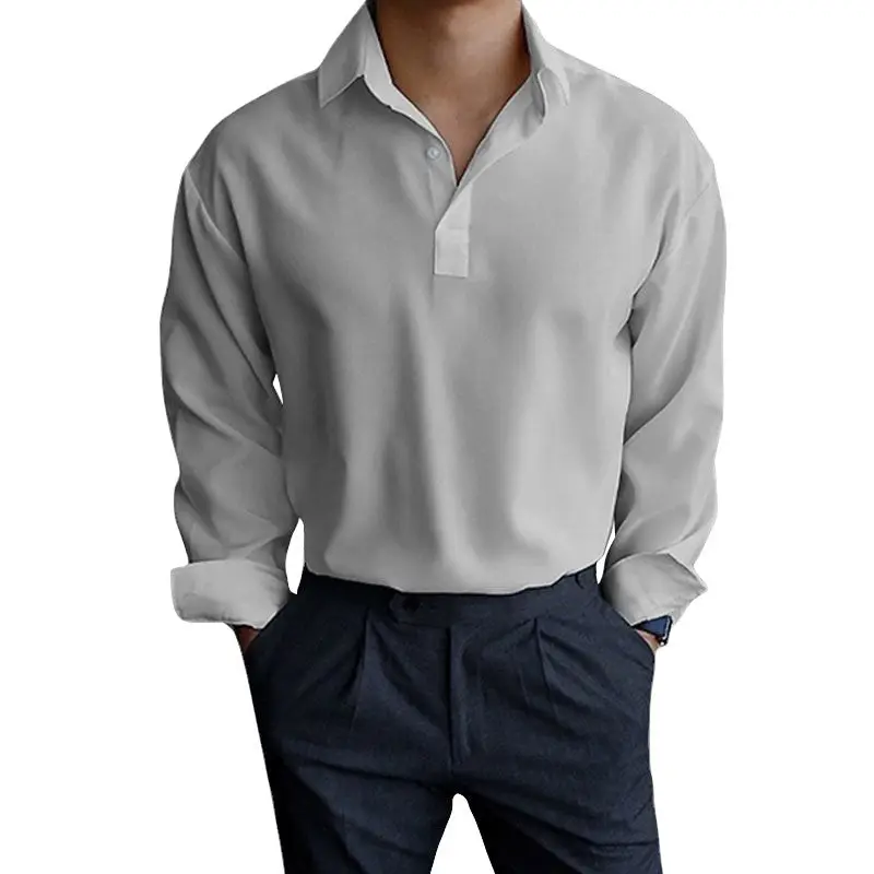Men's Pink Lapel Popper Shirt Long Sleeve - Image 28