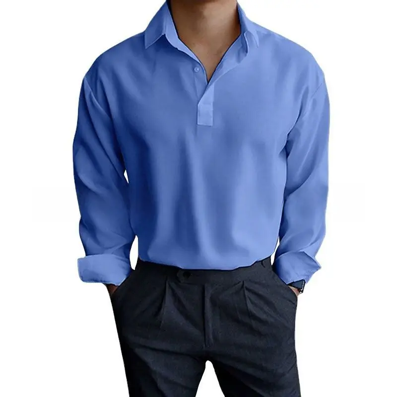 Men's Pink Lapel Popper Shirt Long Sleeve - Image 5