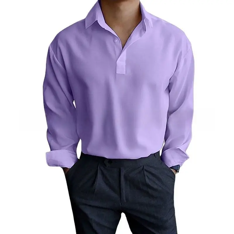 Men's Pink Lapel Popper Shirt Long Sleeve - Image 32
