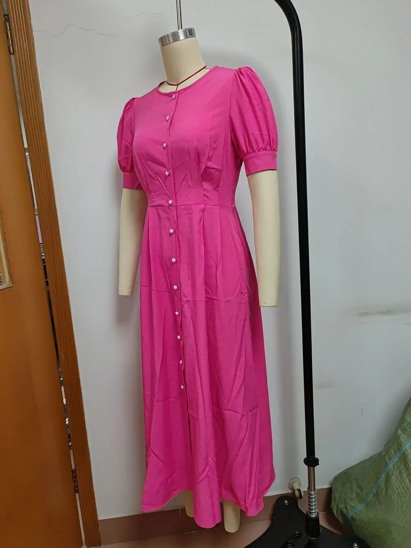 2024 Summer Turquoise Button Midi Dress with High Waist — feature 17