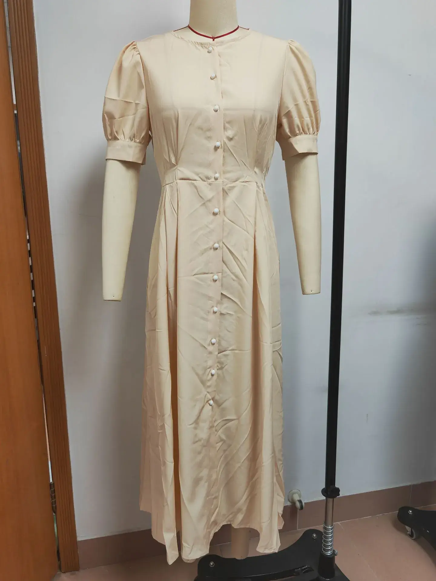 2024 Summer Turquoise Button Midi Dress with High Waist — feature 21