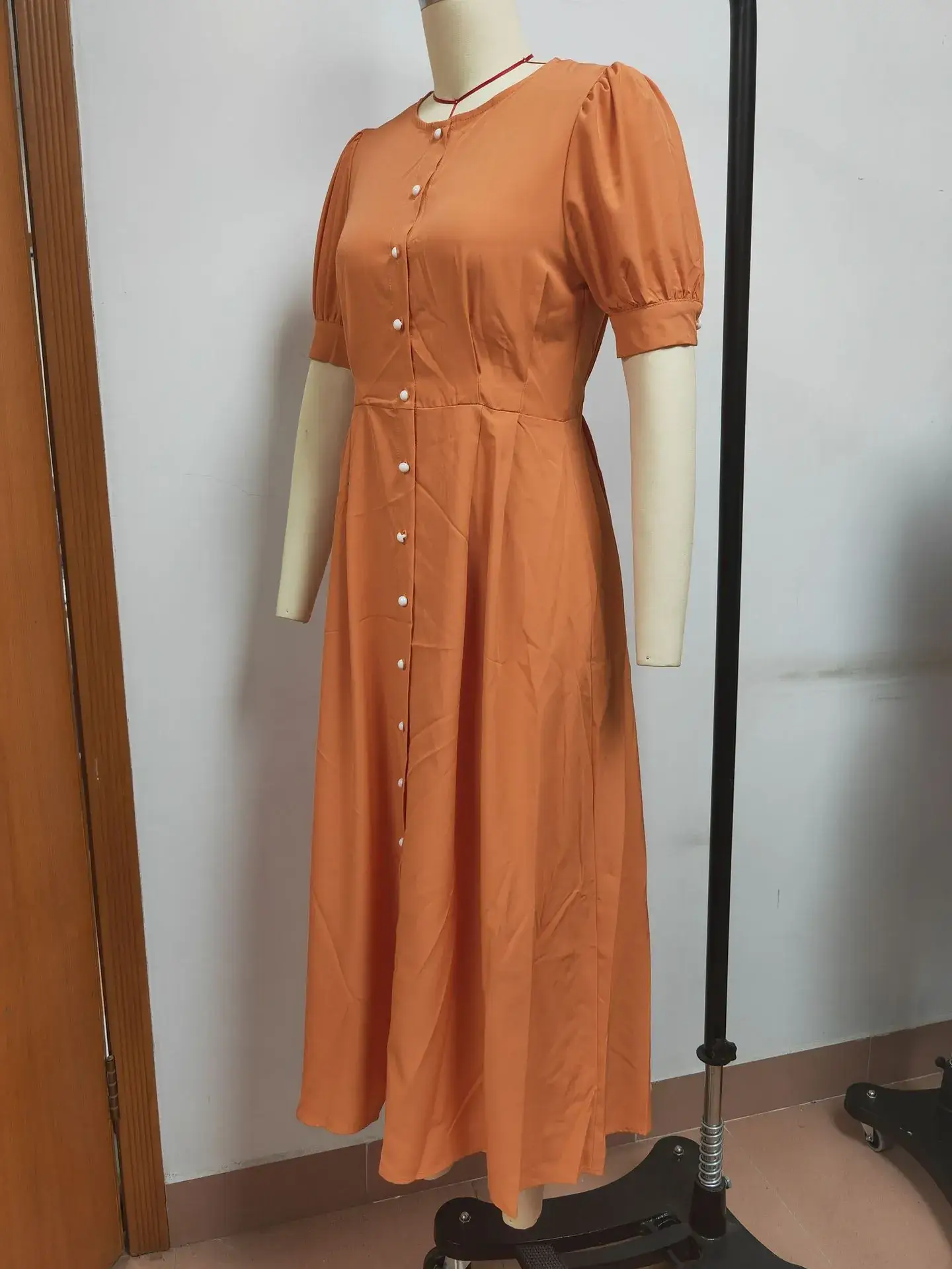 2024 Summer Turquoise Button Midi Dress with High Waist — feature 23