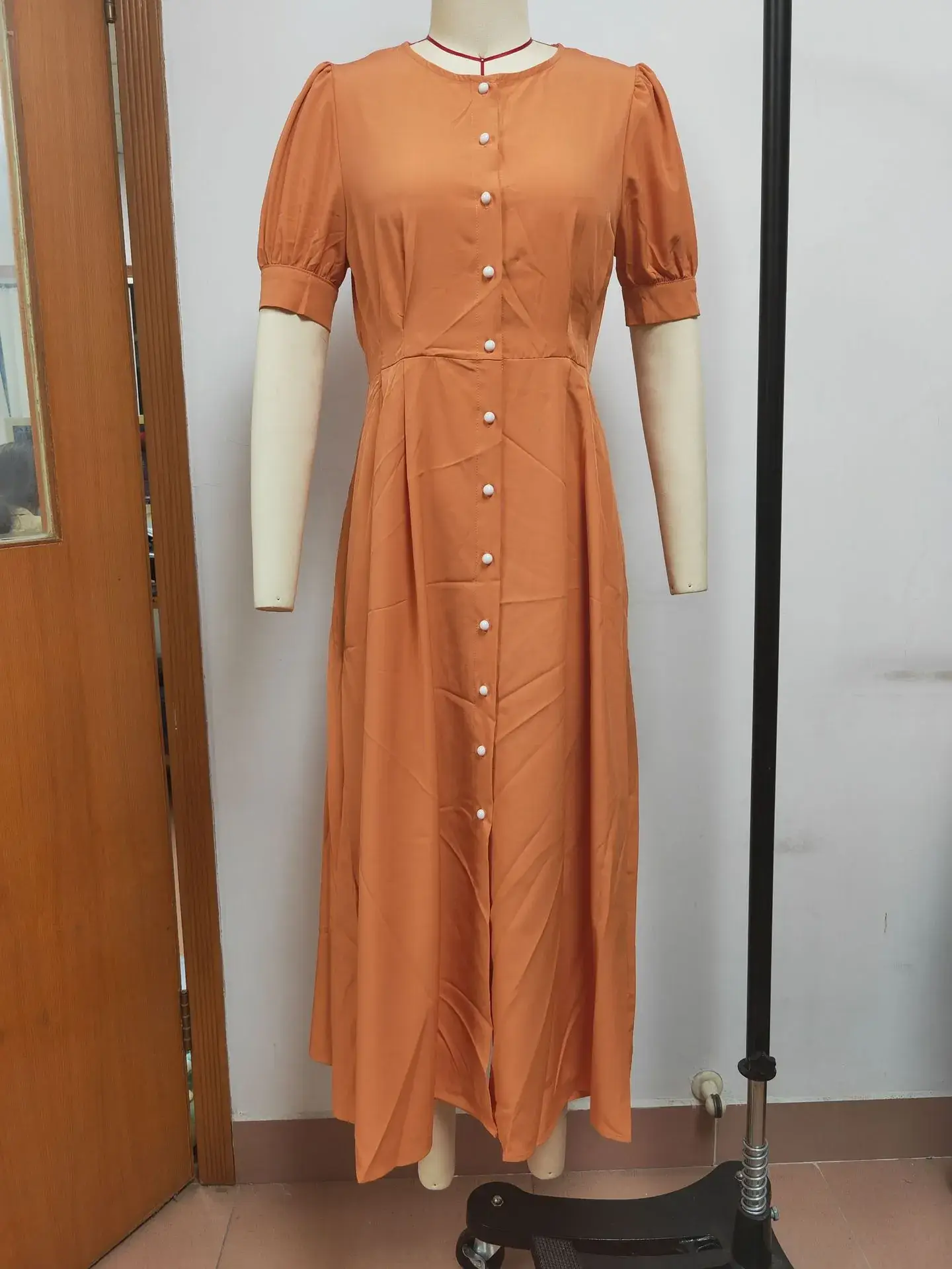 2024 Summer Turquoise Button Midi Dress with High Waist — feature 24