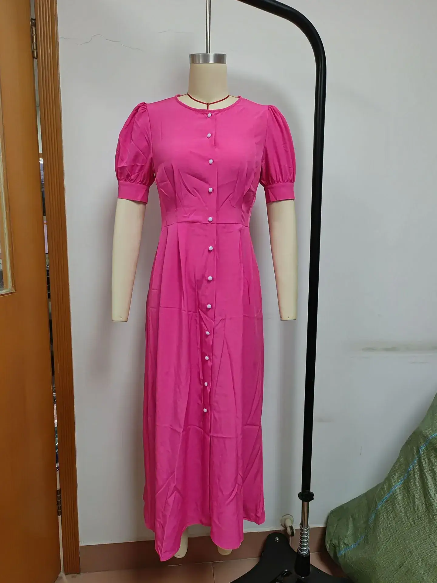 2024 Summer Turquoise Button Midi Dress with High Waist — feature 7