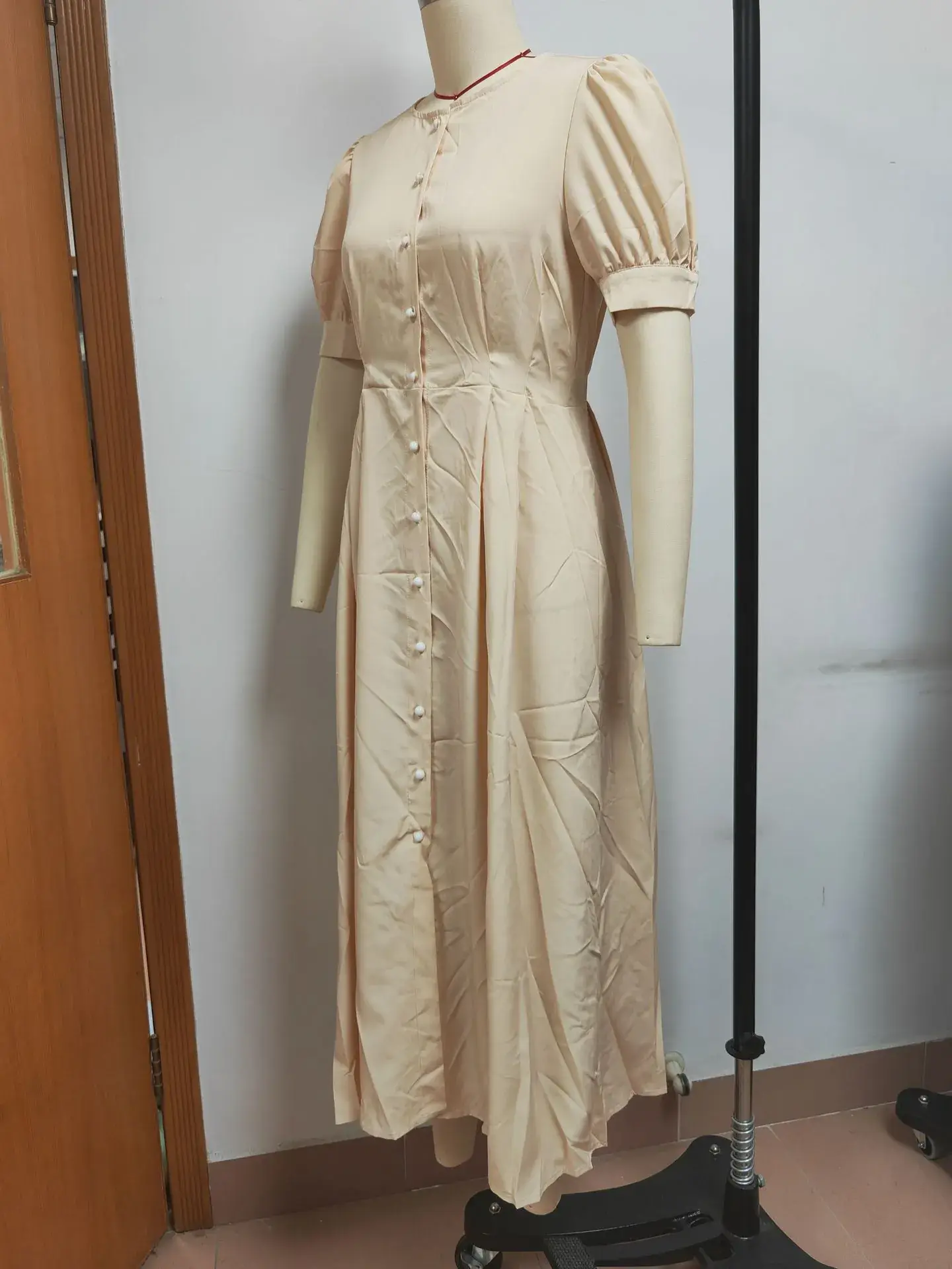 2024 Summer Turquoise Button Midi Dress with High Waist — feature 9