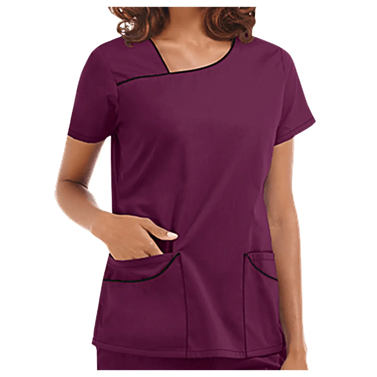 Women's Hand Washing Short Sleeve T-Shirt with Purple Embroidery