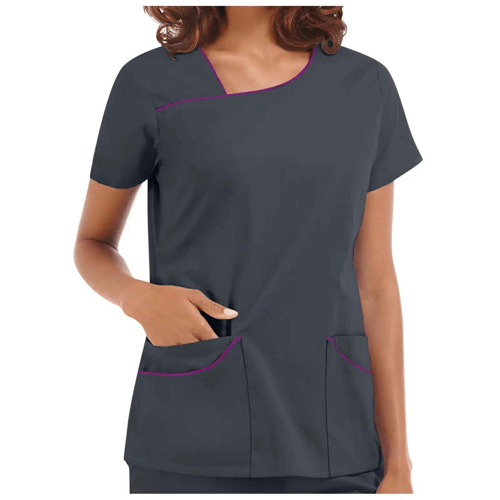 Women's Hand Washing Short Sleeve T-Shirt with Purple Embroidery