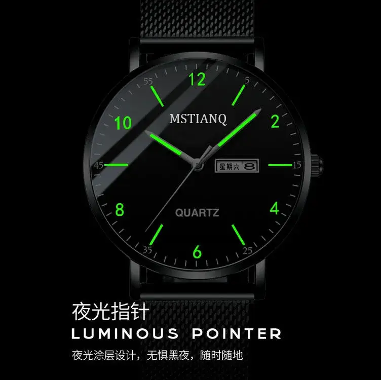 Men Luminous Electronic Quartz Watch Black Green - Image 5