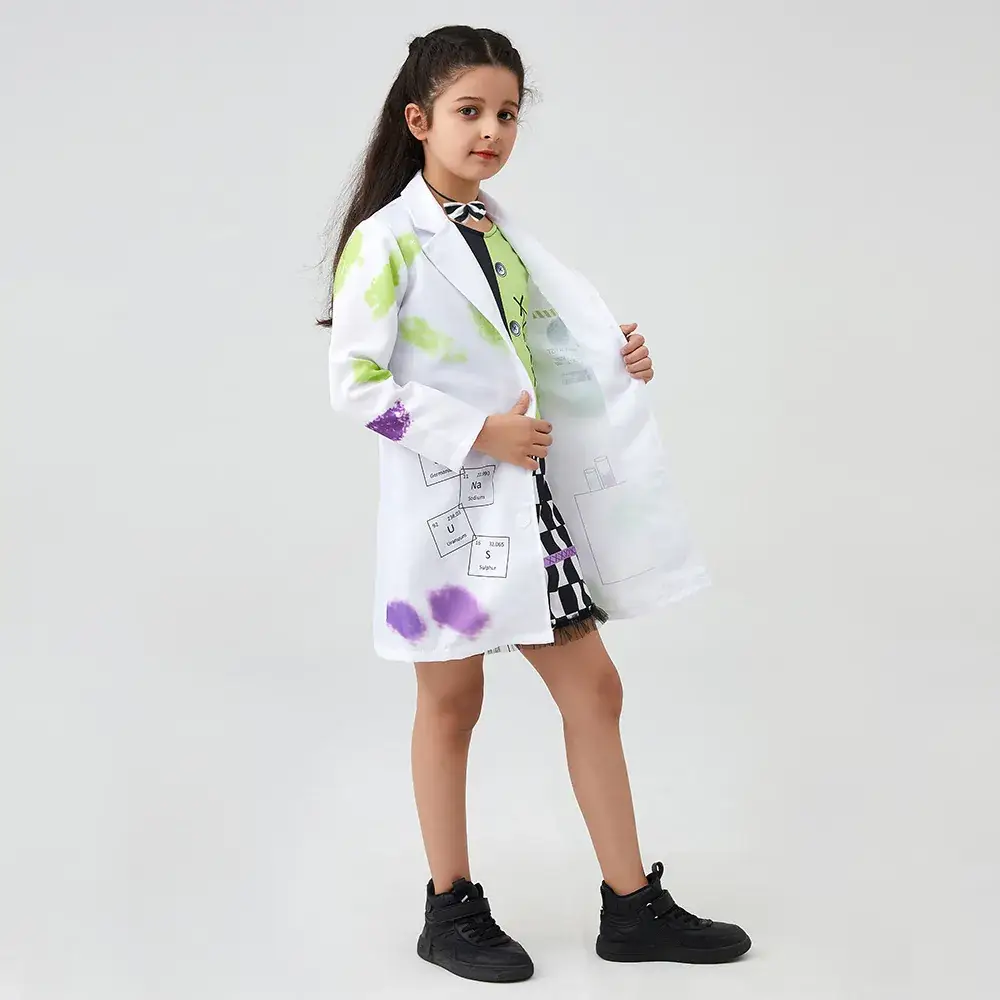 Crazy Scientist Kids Outfit White Green Checkered Dress