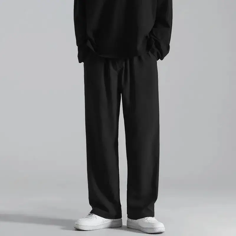 Men's Straight-leg Ice Silk Pants Light Grey Wide Leg Casual