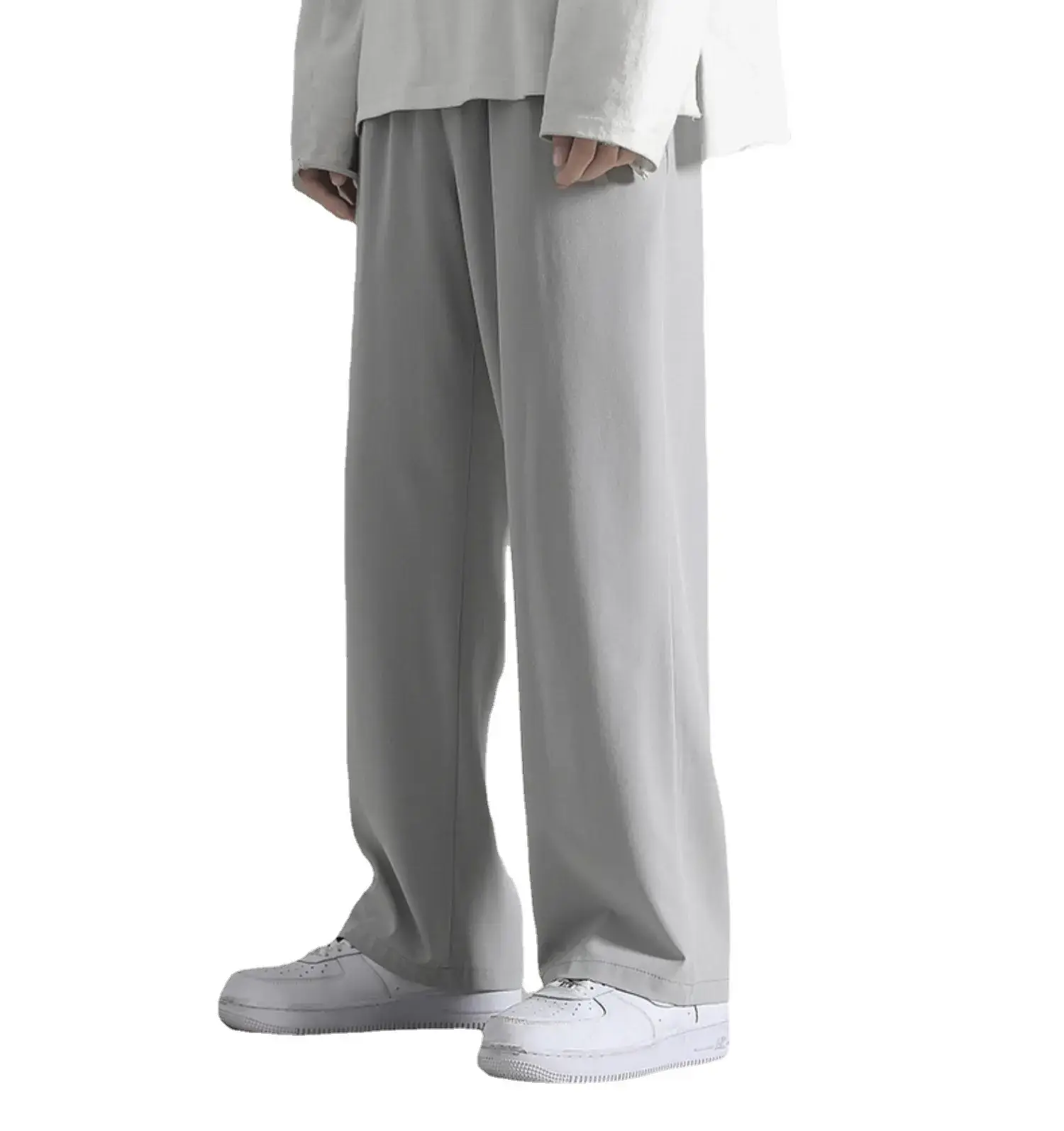 Men's Straight-leg Ice Silk Pants Light Grey Wide Leg Casual