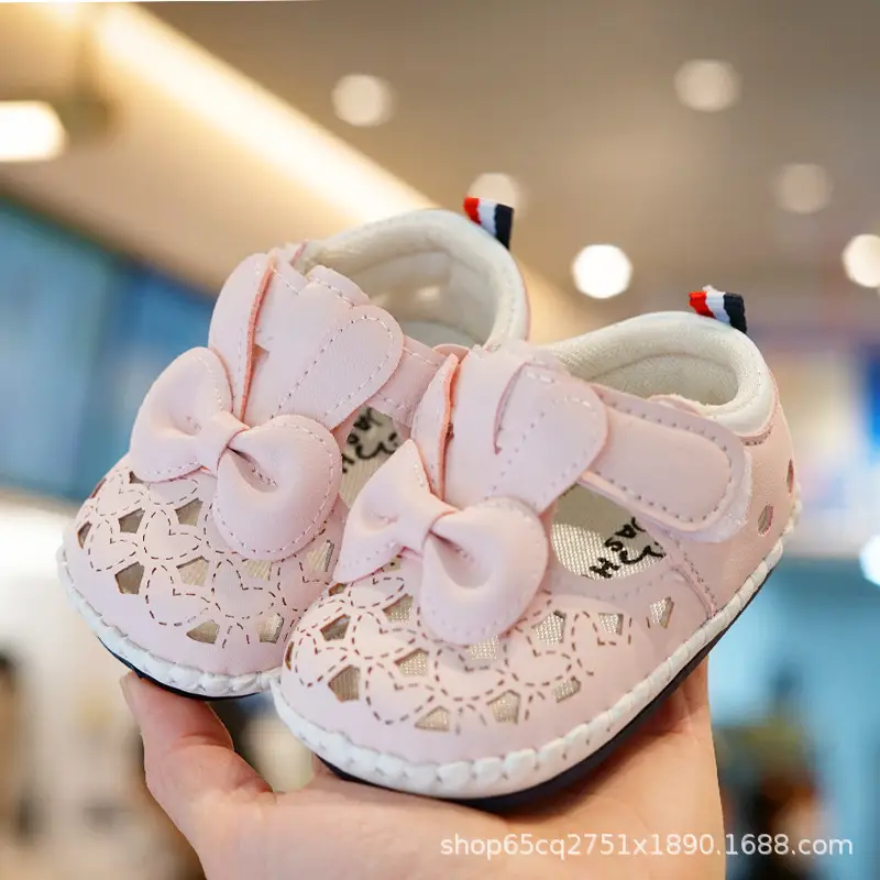 White Bow Baby Sandals for Girls Non-Slip Sole