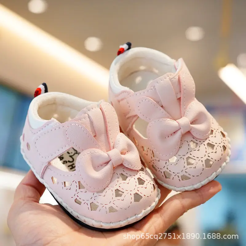 White Bow Baby Sandals for Girls Non-Slip Sole