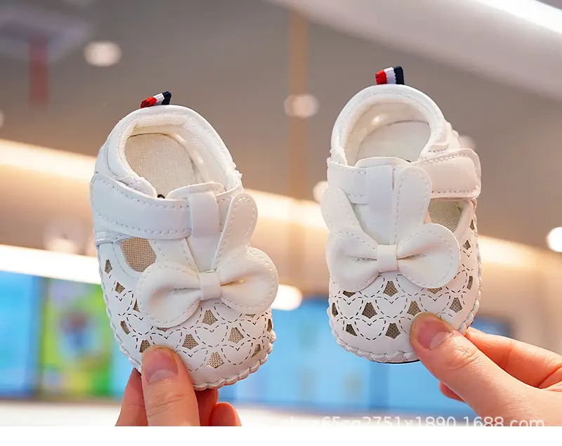 White Bow Baby Sandals for Girls Non-Slip Sole — feature 2