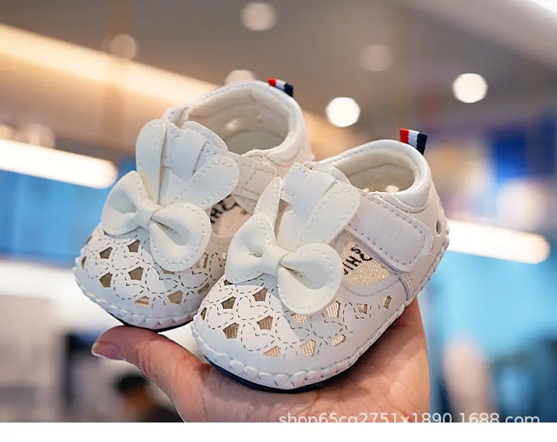 White Bow Baby Sandals for Girls Non-Slip Sole — feature 3
