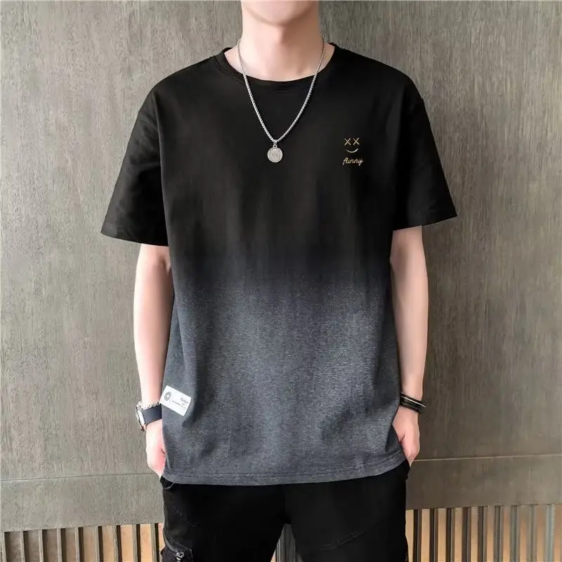 Men Gradient Short Sleeve T-Shirt White Korean Style - Image 4