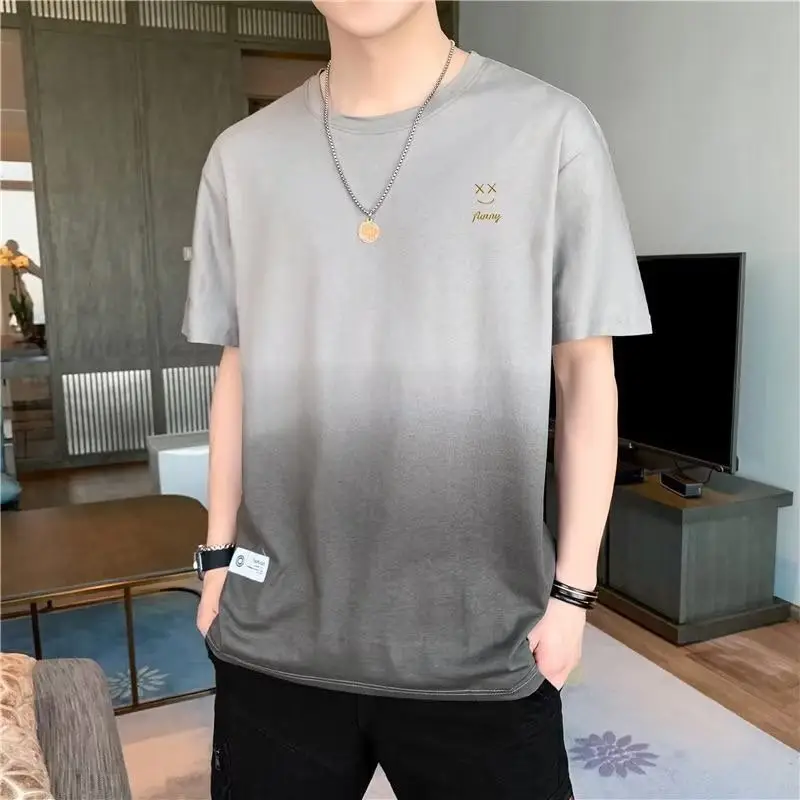 Men Gradient Short Sleeve T-Shirt White Korean Style - Image 6