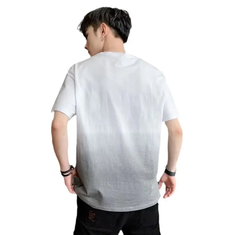 Men Gradient Short Sleeve T-Shirt White Korean Style - Image 8