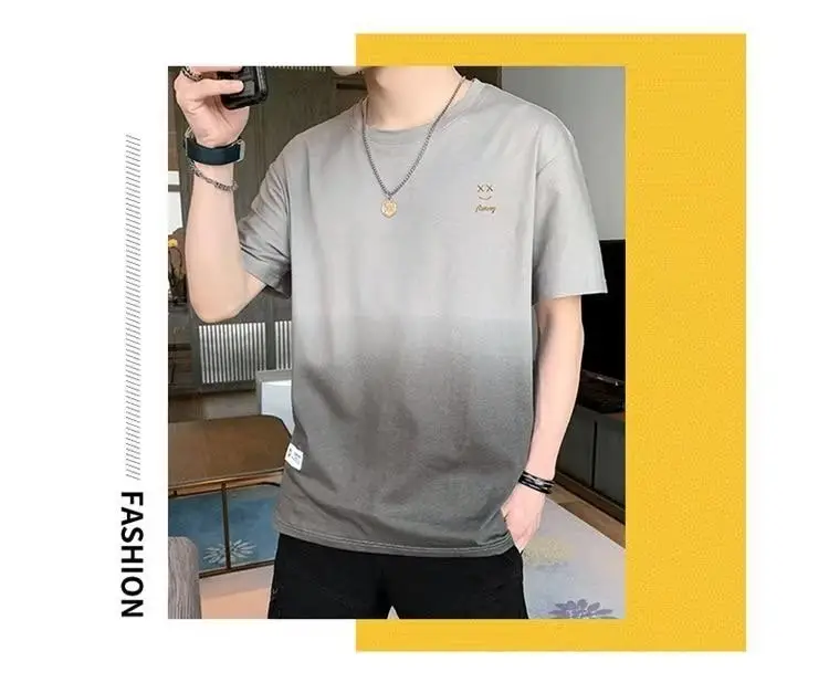 Men Gradient Short Sleeve T-Shirt White Korean Style — feature 10
