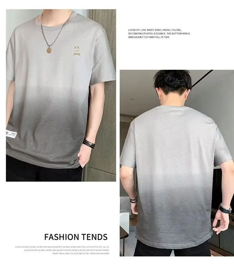 Men Gradient Short Sleeve T-Shirt White Korean Style — feature 11