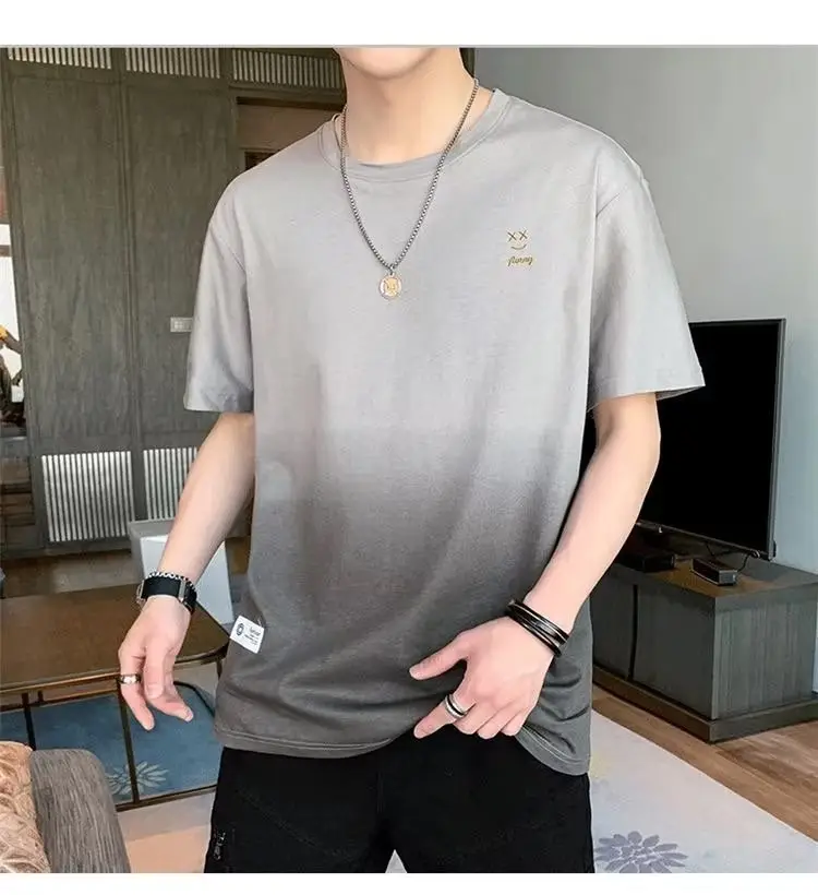 Men Gradient Short Sleeve T-Shirt White Korean Style — feature 12