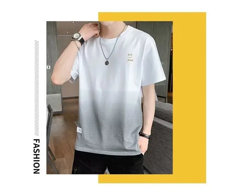 Men Gradient Short Sleeve T-Shirt White Korean Style — feature 14