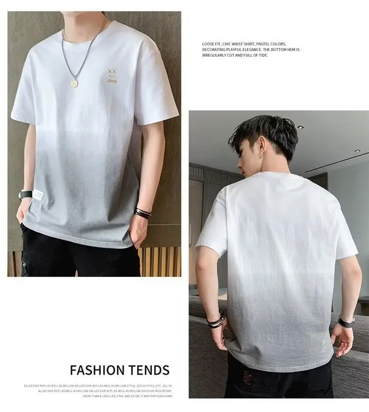 Men Gradient Short Sleeve T-Shirt White Korean Style — feature 15