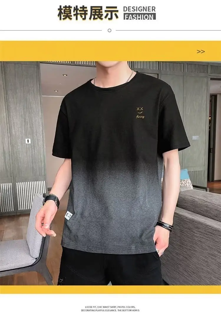 Men Gradient Short Sleeve T-Shirt White Korean Style — feature 5