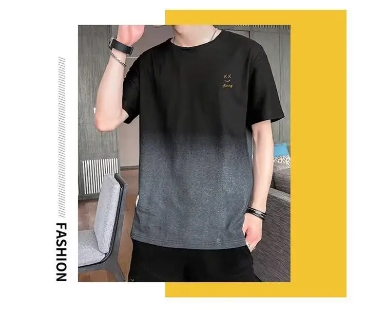Men Gradient Short Sleeve T-Shirt White Korean Style — feature 6
