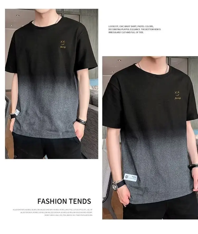 Men Gradient Short Sleeve T-Shirt White Korean Style — feature 7