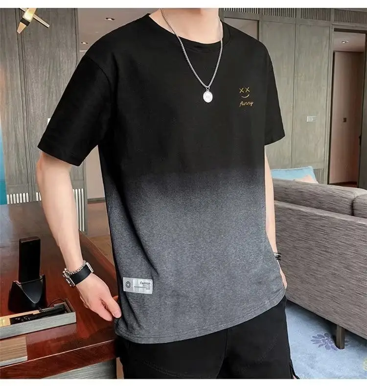 Men Gradient Short Sleeve T-Shirt White Korean Style — feature 8