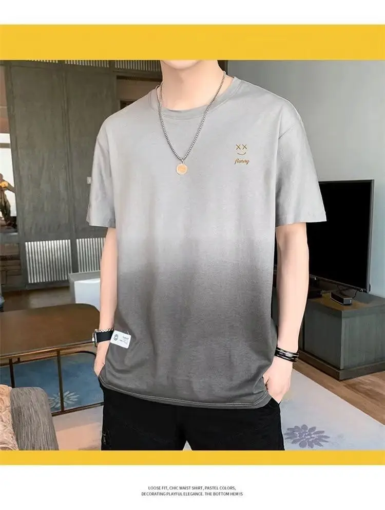Men Gradient Short Sleeve T-Shirt White Korean Style — feature 9