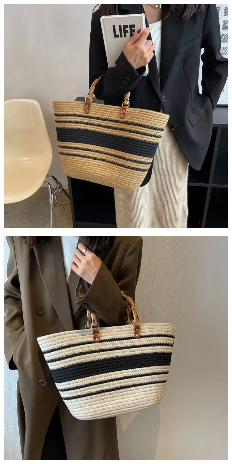 Bamboo Striped Women's Tote Bag Large Capacity — feature 10